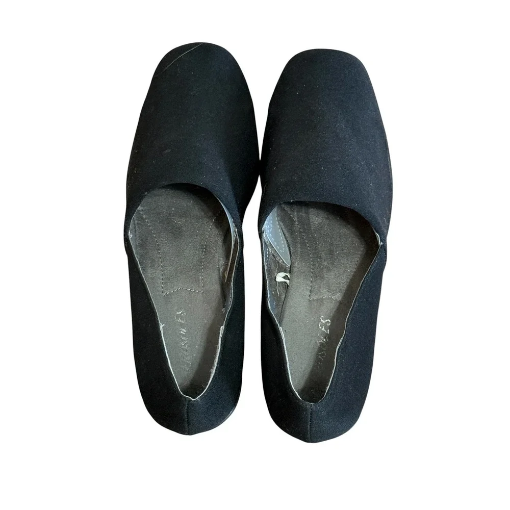 Aerosoles Stemware Black Stretch Fabric Square Toe Wedge Loafers Womens Sz-9.5M